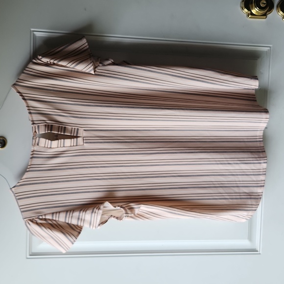 Adrianna Papell Striped Flutter Sleeve Blouse Size L Color Peach - Picture 5 of 7